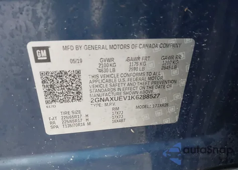 2019 Chevrolet Equinox Lt from USA, damaged, VIN 2GNAXUEV1K6288527